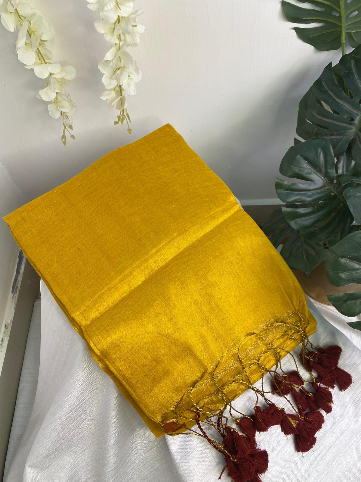 Yellow Plain Khadi Tissue Saree