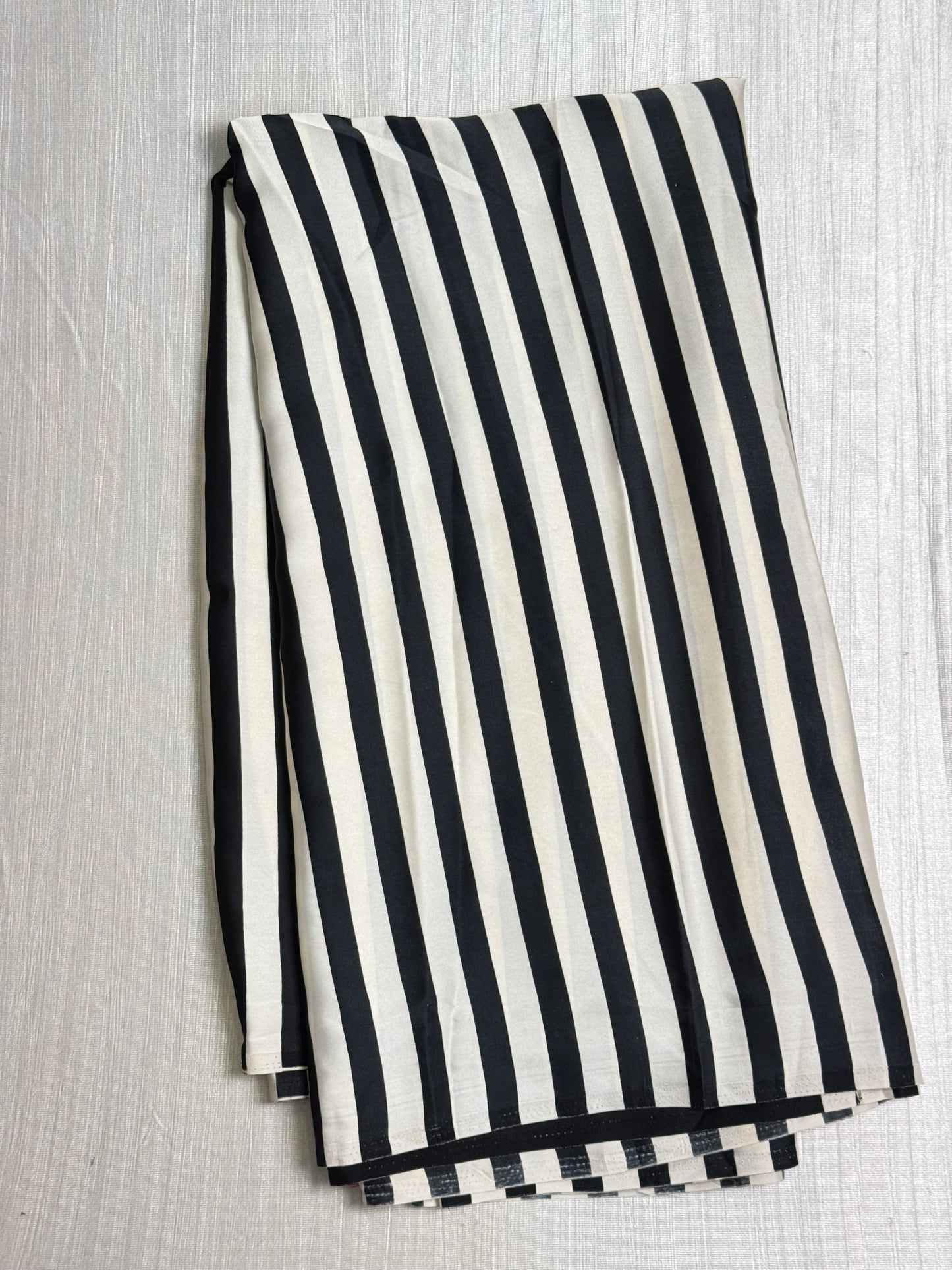 Black with White Striped Semi Modal Silk Saree.
