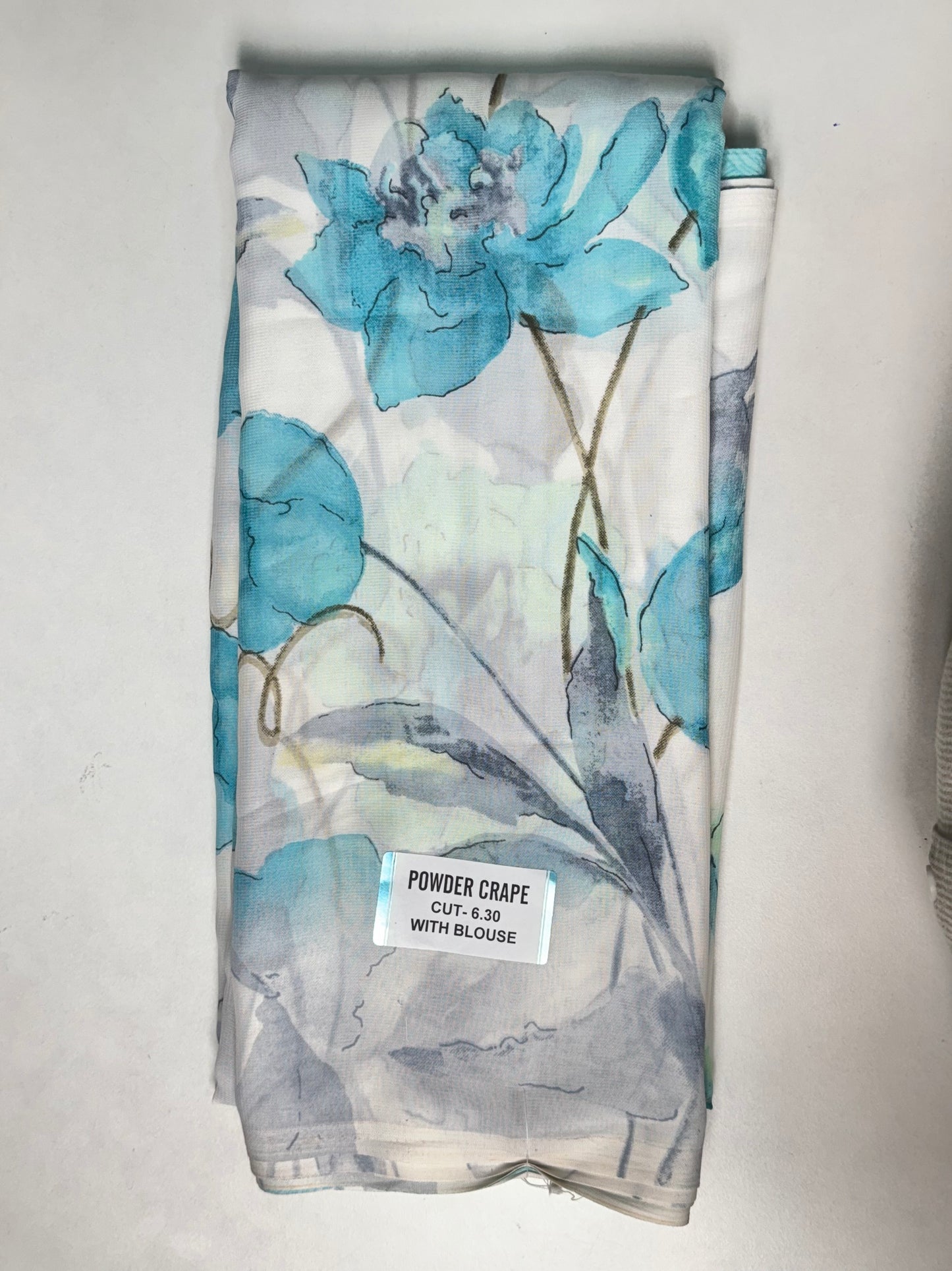 Blue Powder crape Saree