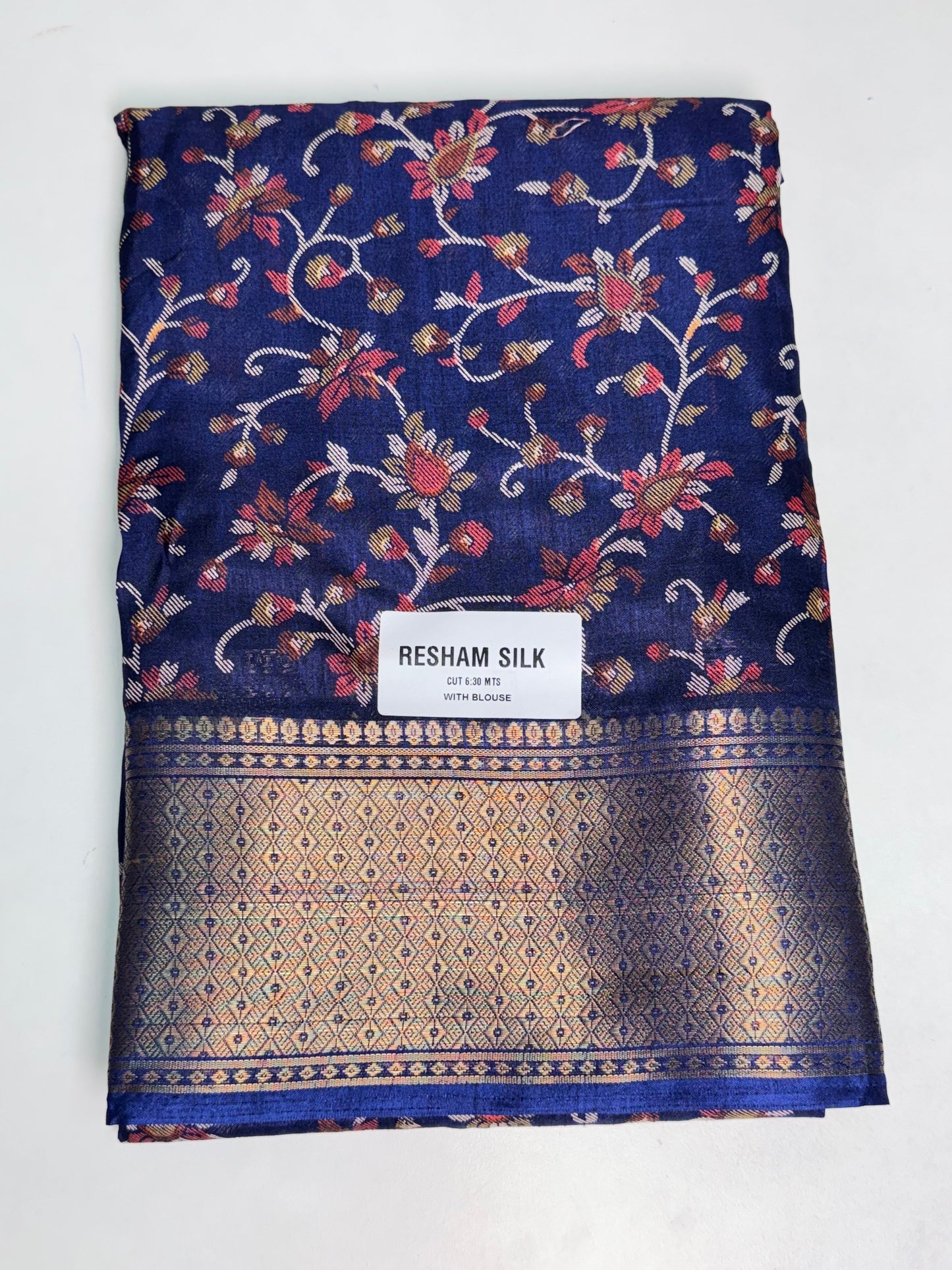 Blue Resham Silk Printed Saree