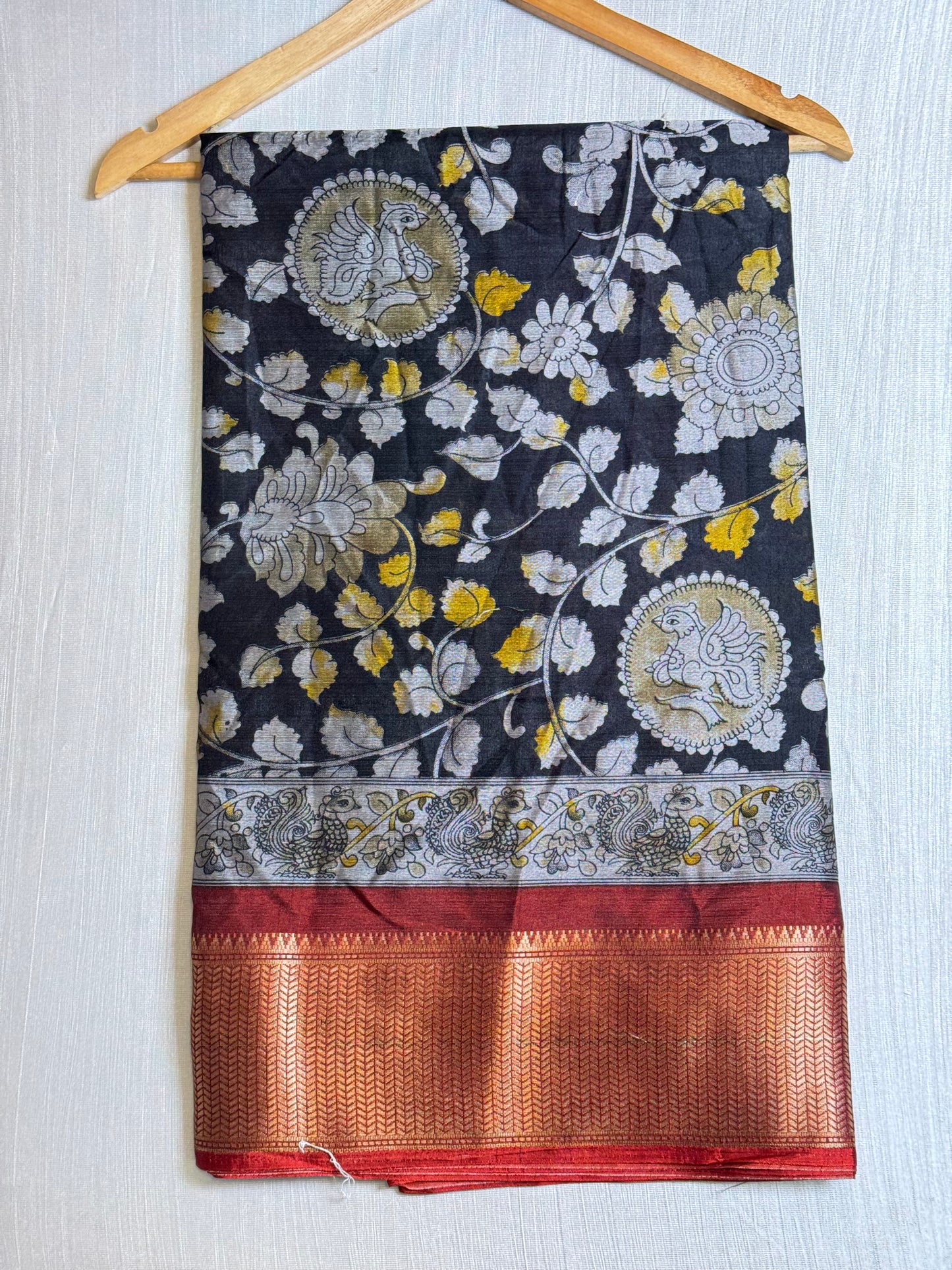 Black Kalamkari Fusion Saree.