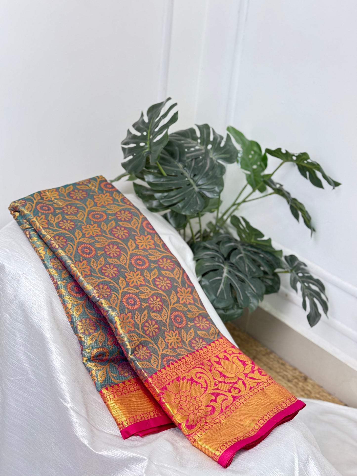 Rama Green Semi Silk Saree