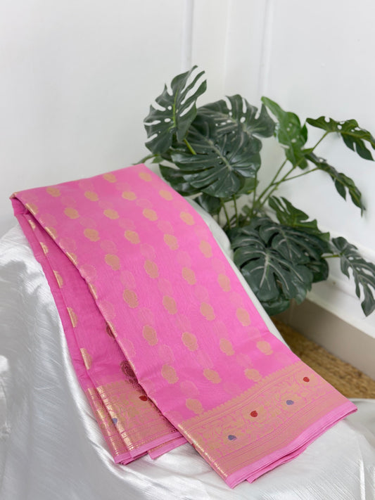 Light Pink Banarasi Silk Cotton Saree.