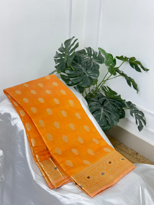 Light Orange Banarasi Silk Cotton Saree.