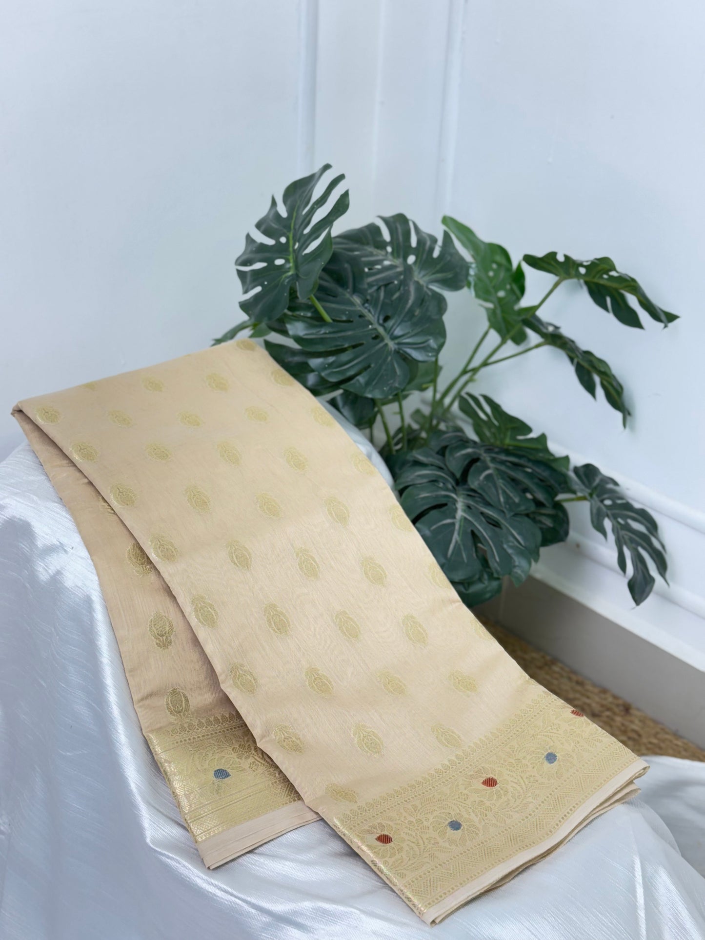Sandal Banarasi Silk Cotton Saree.