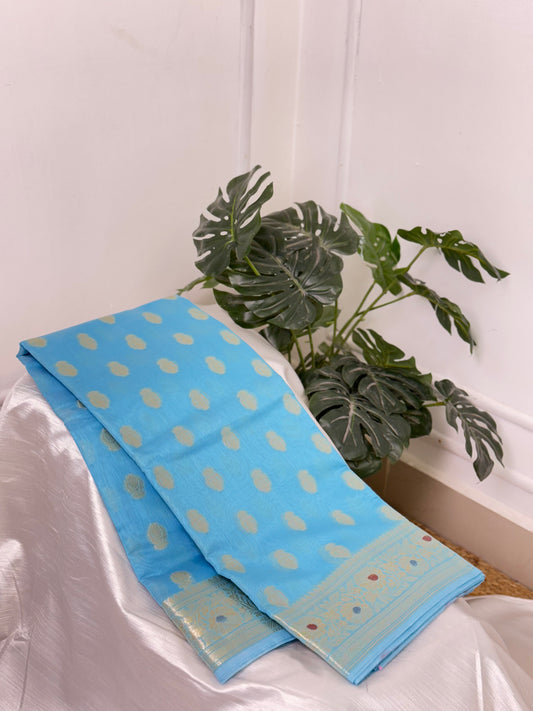 Light Blue Banarasi Silk Cotton Saree.