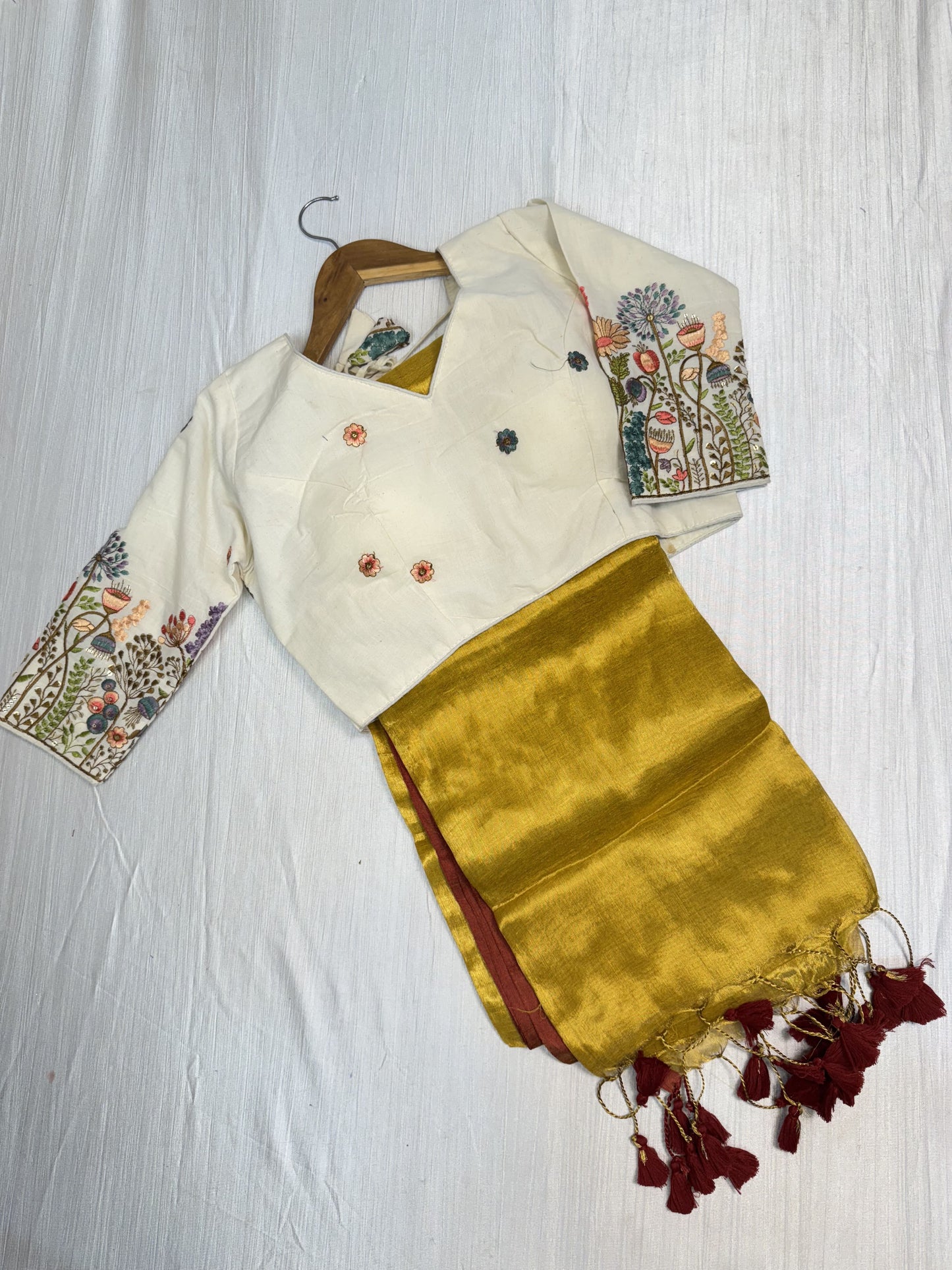 Yellow Plain Saree With Ready To Wear Blouse.