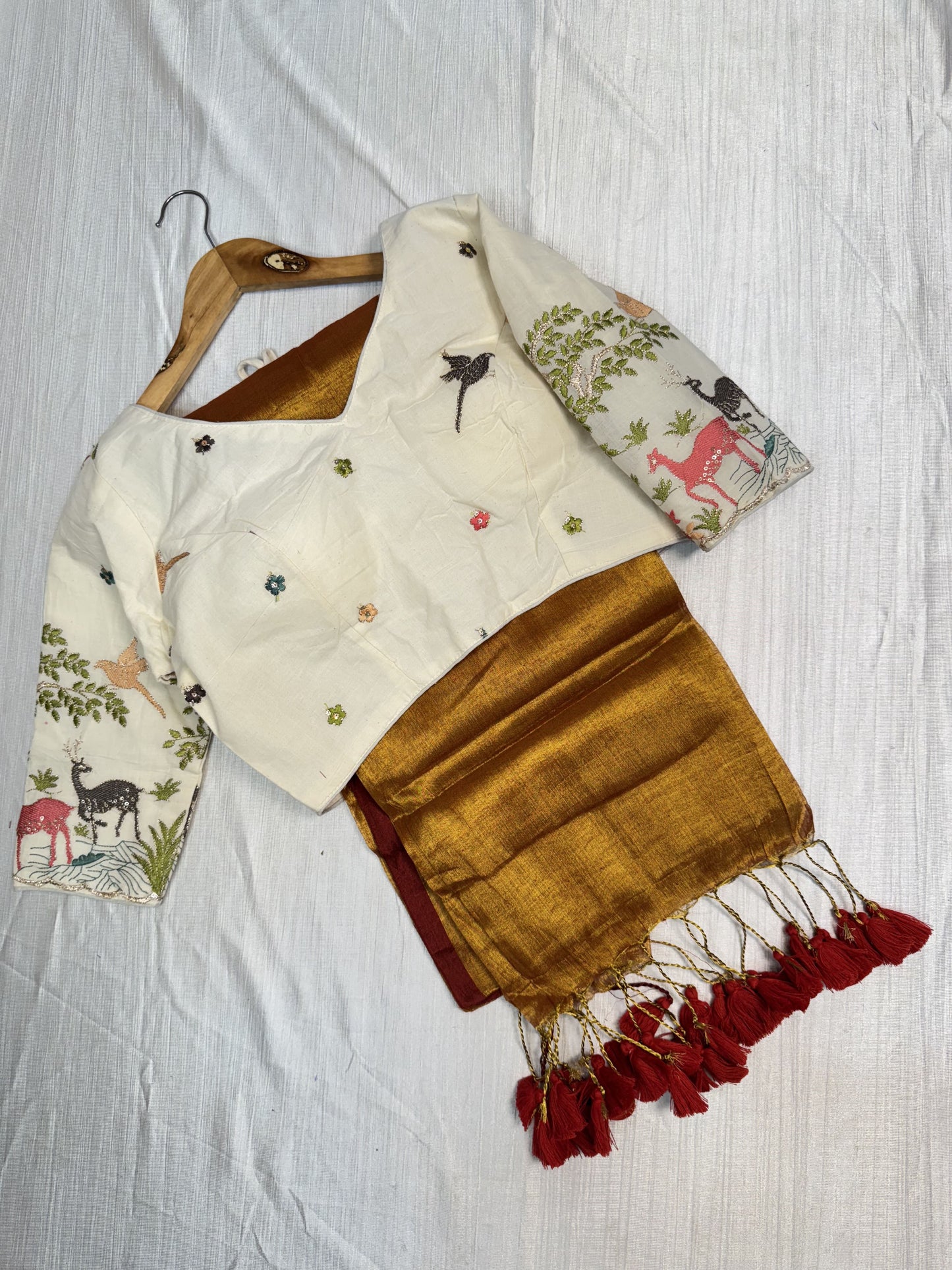 Mustard Plain Saree With Ready To Wear Blouse.