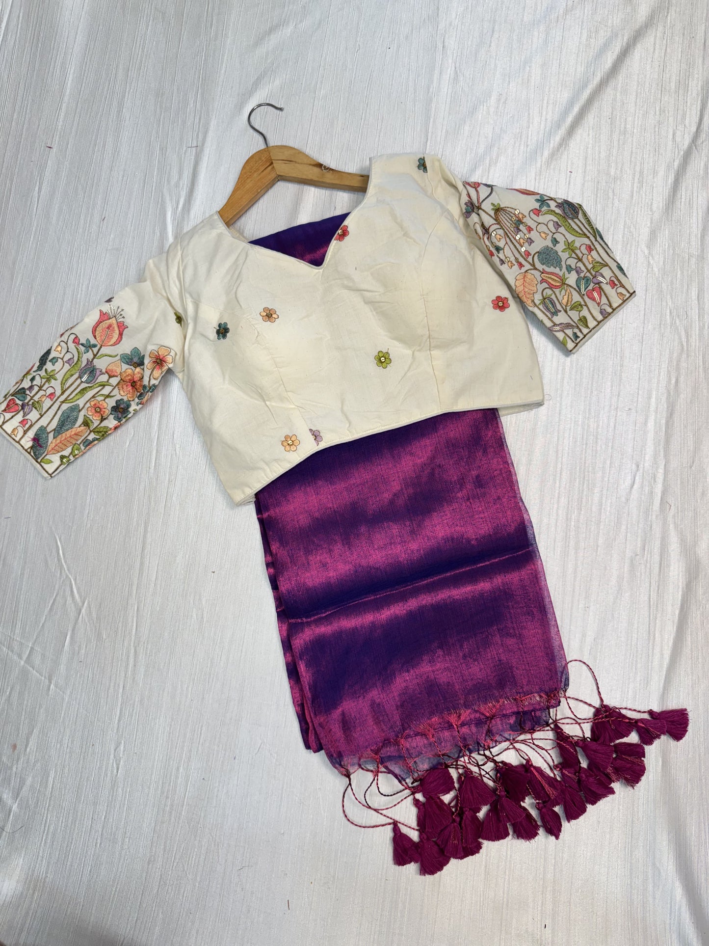 Purple Plain Saree With Ready To Wear Blouse.