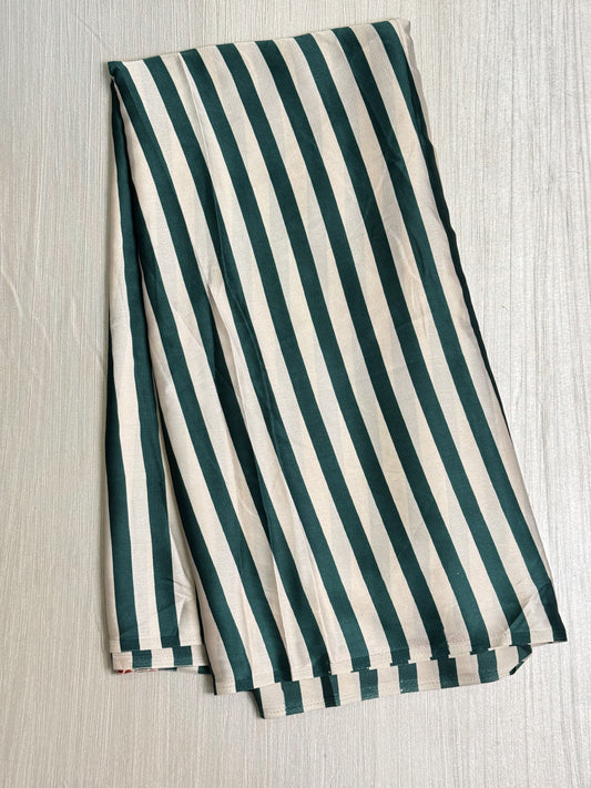 Dark Green with White Striped Semi Modal Silk Saree.