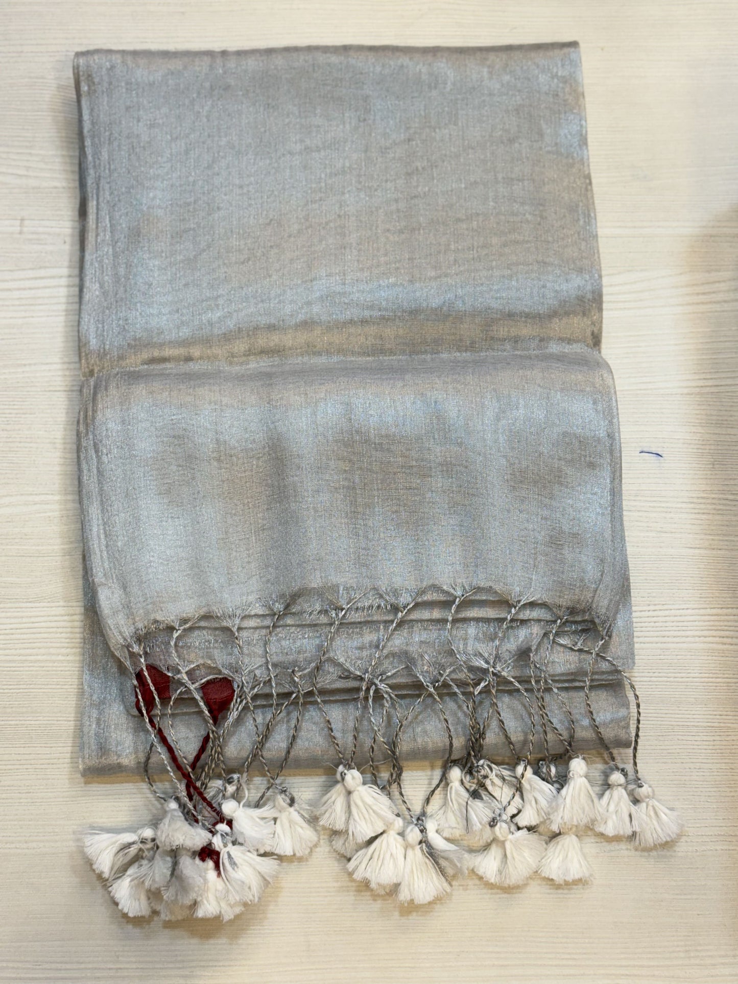Silver with Maroon Border Plain Tissue Saree