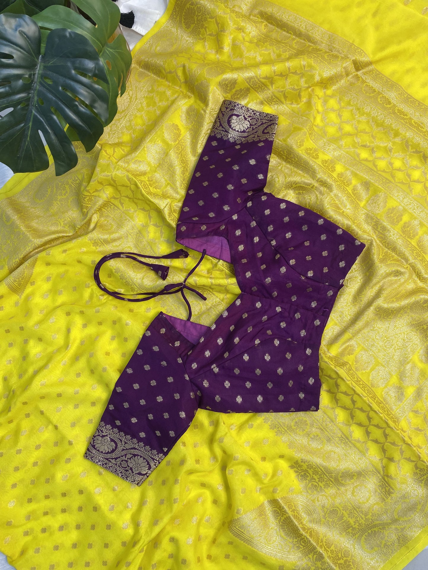 Yellow Georgette Saree with stitched blouse