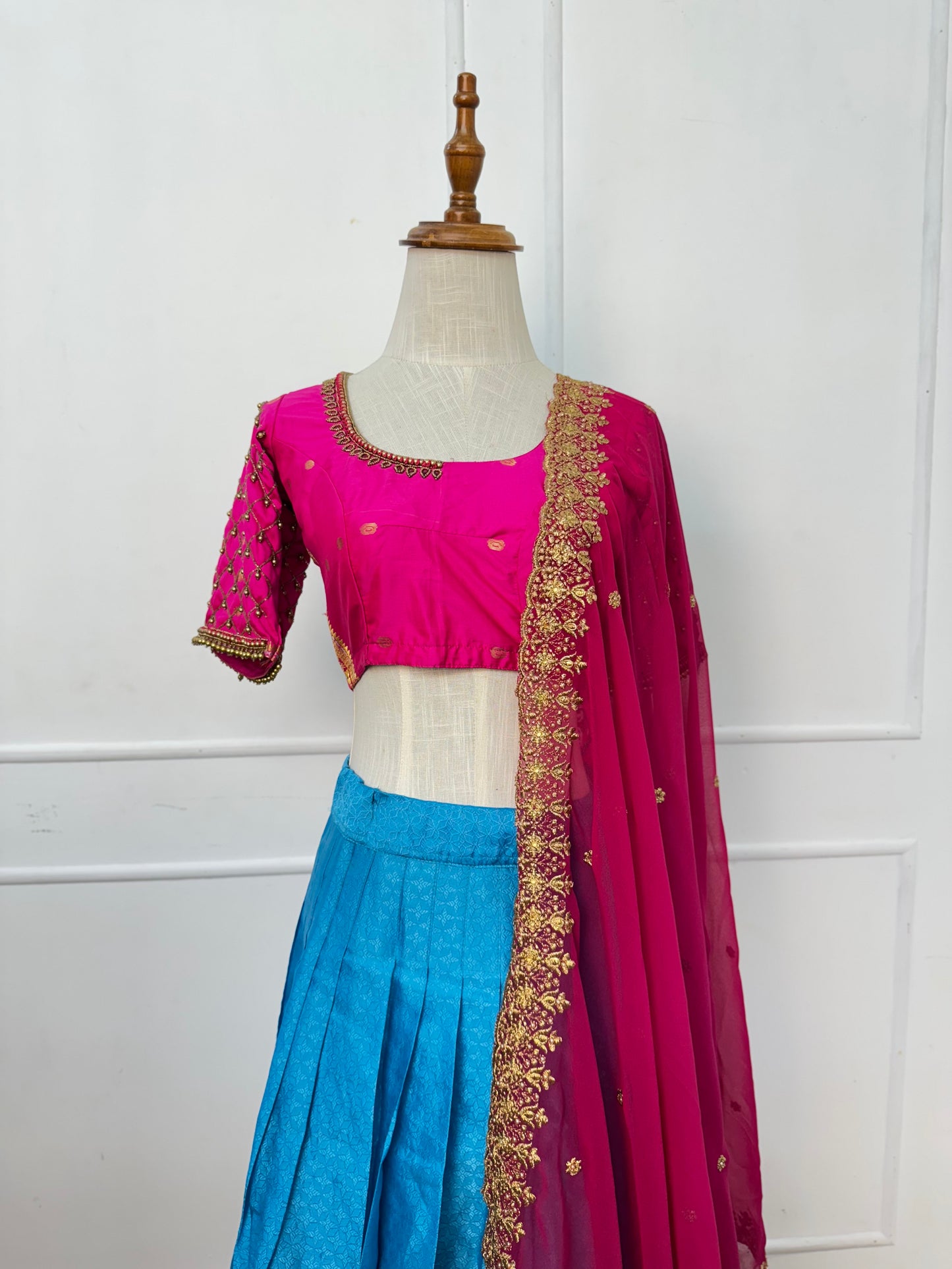 Blue with pink Half Saree Set