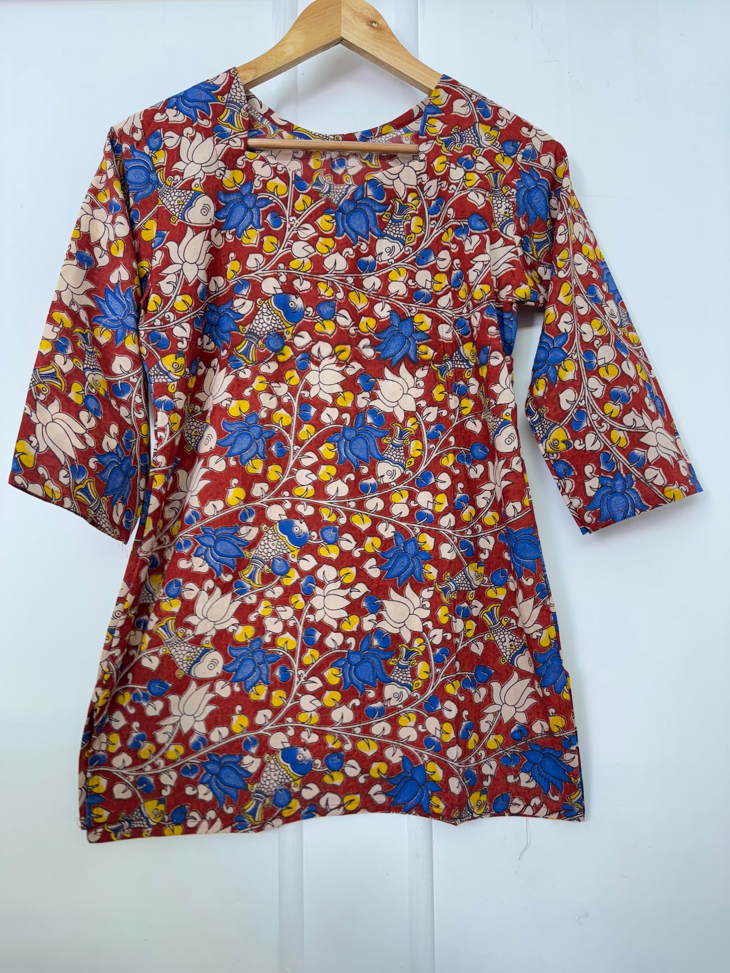 MAROON KALAMKAARI SHORT KURTI