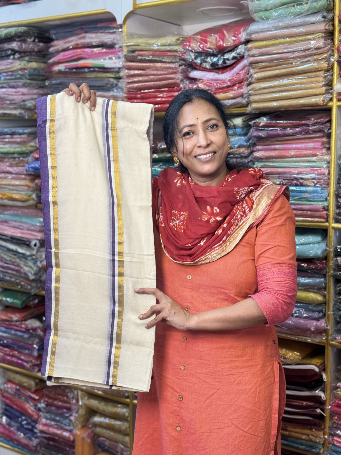 White with Violet Border & Pallu Pure Mul Cotton Saree