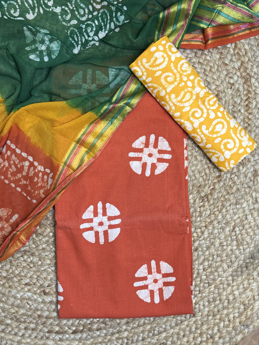 Orange Unstitched Salwar Suit