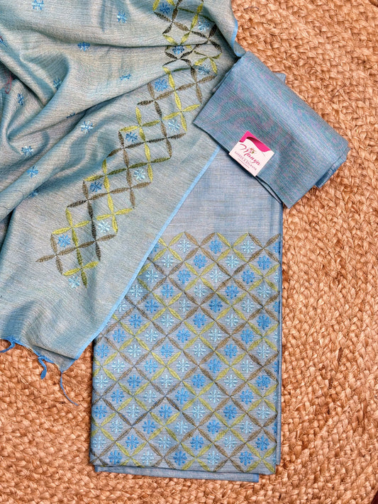 Light Blue with Red Unstitched Salwar Suit