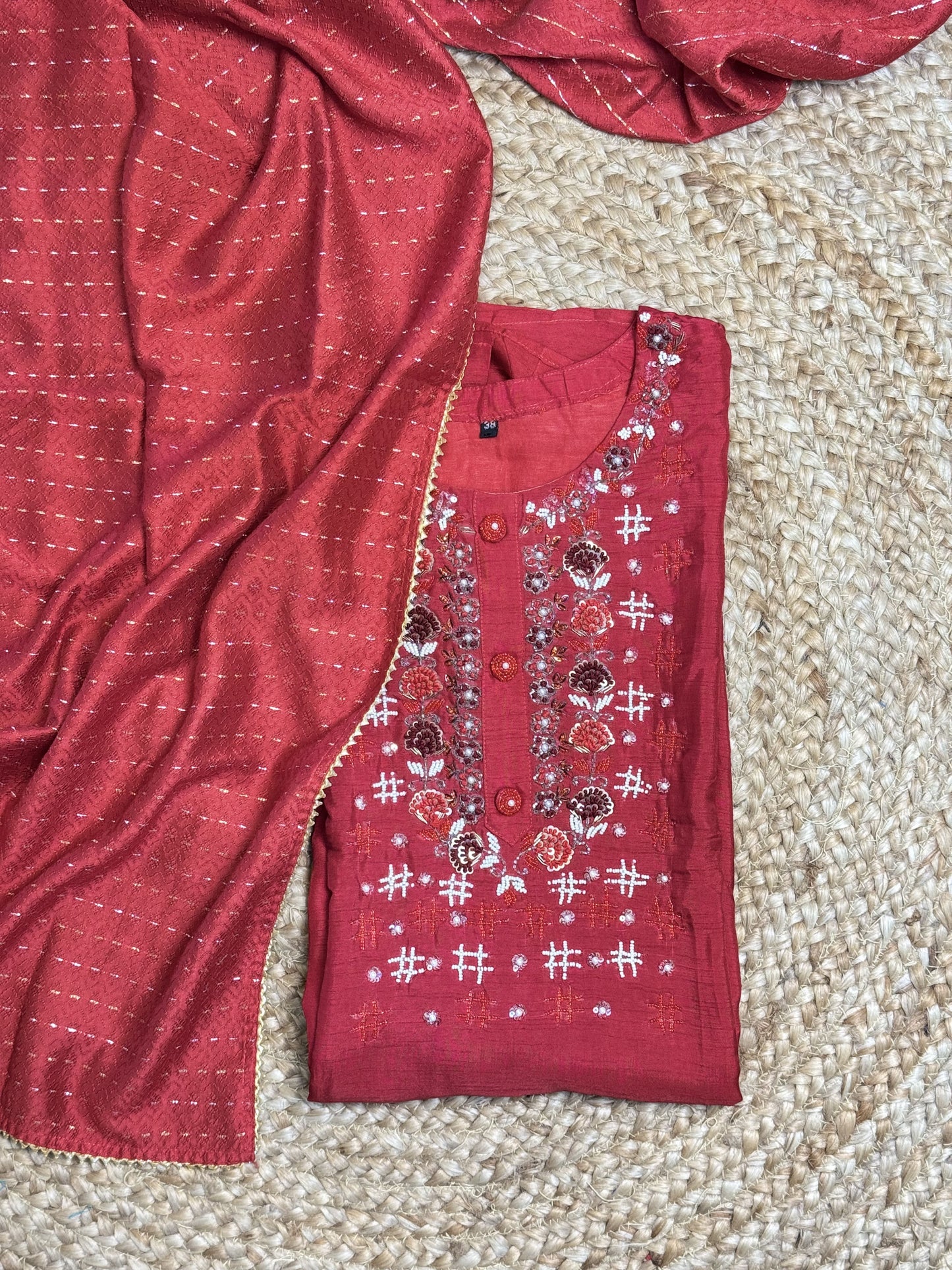 Red Stitched Salwar Suit