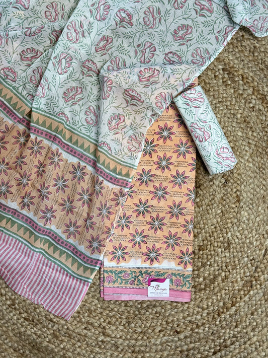 Peach with Red Unstitched Salwar Suit