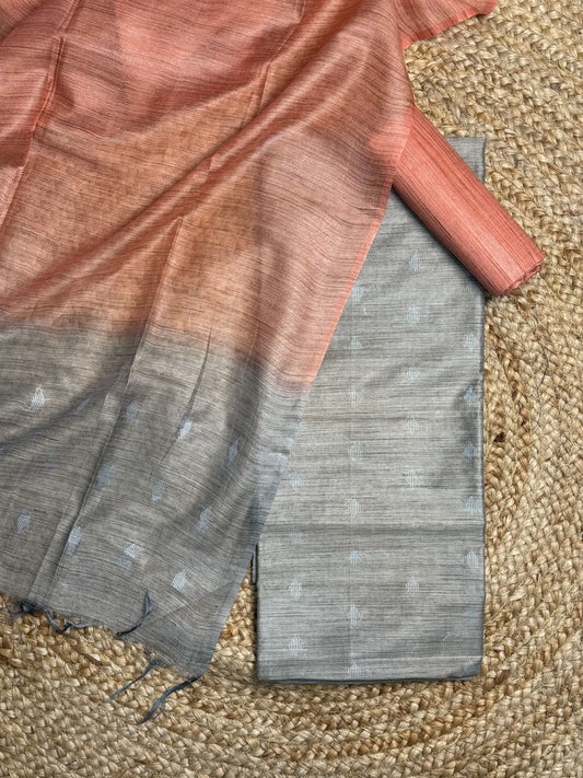 Grey with orange Unstitched Salwar Suit