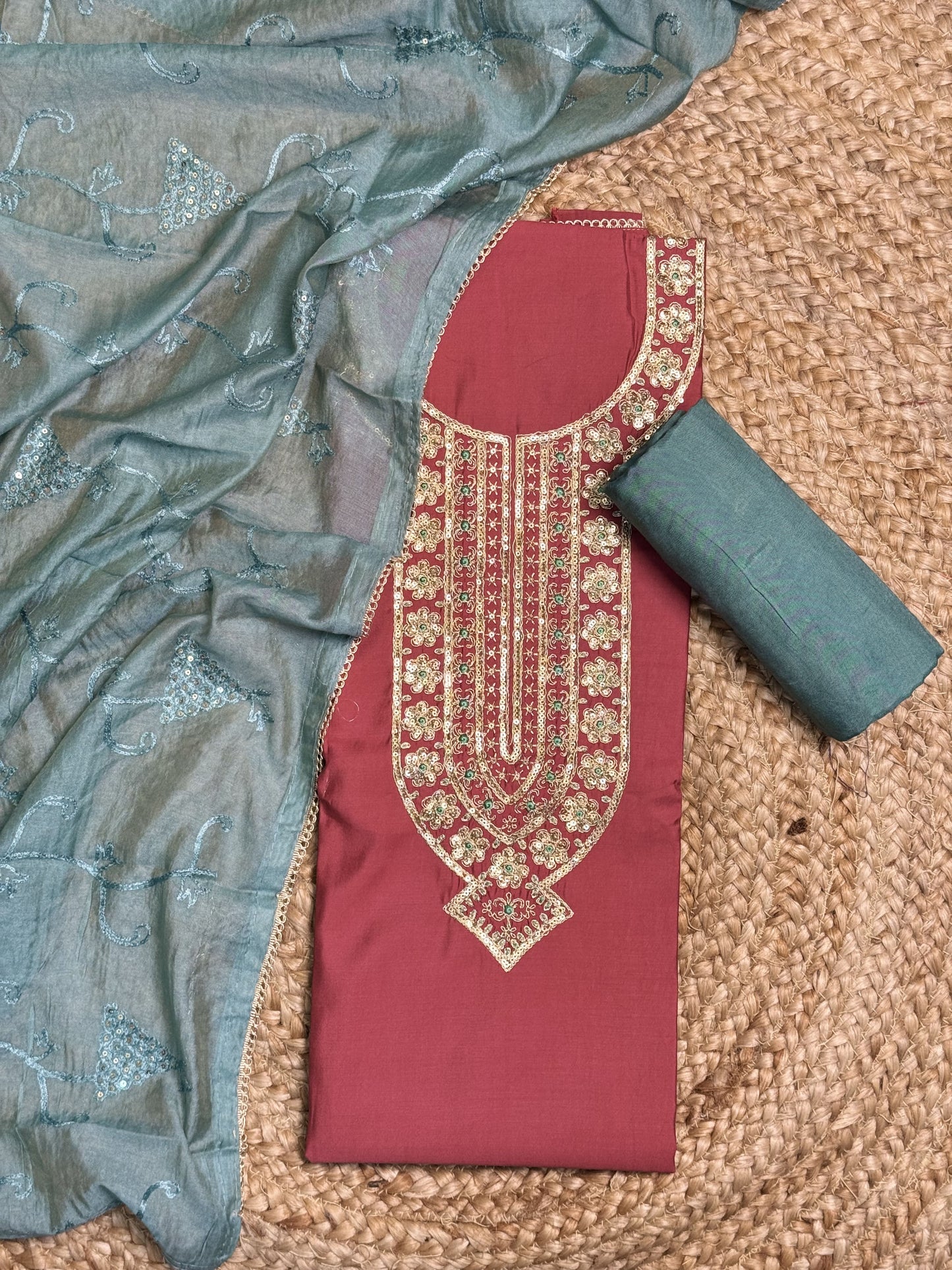 Red Unstitched Salwar Suit