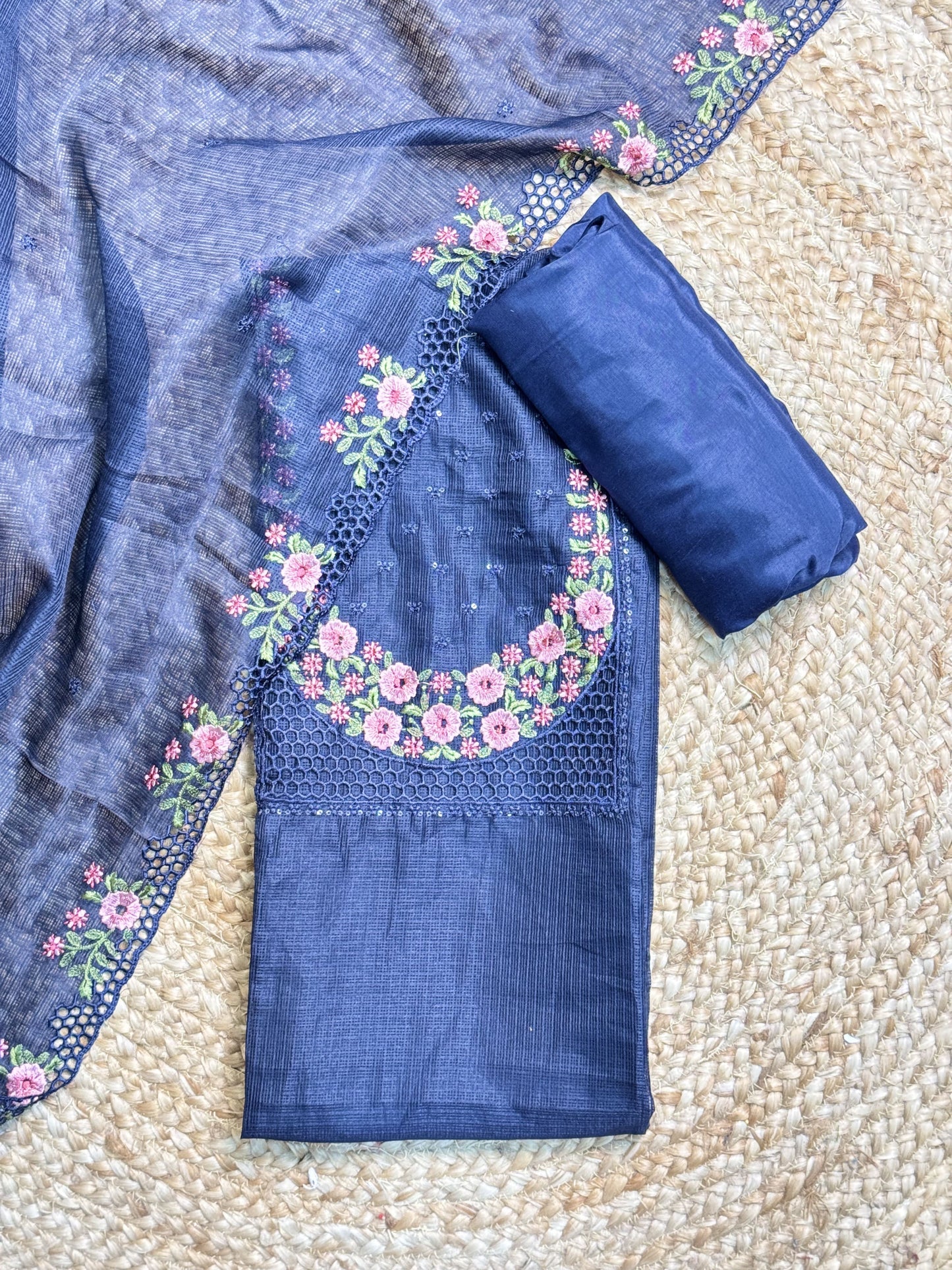 Navy Blue Unstitched Salwar Suit