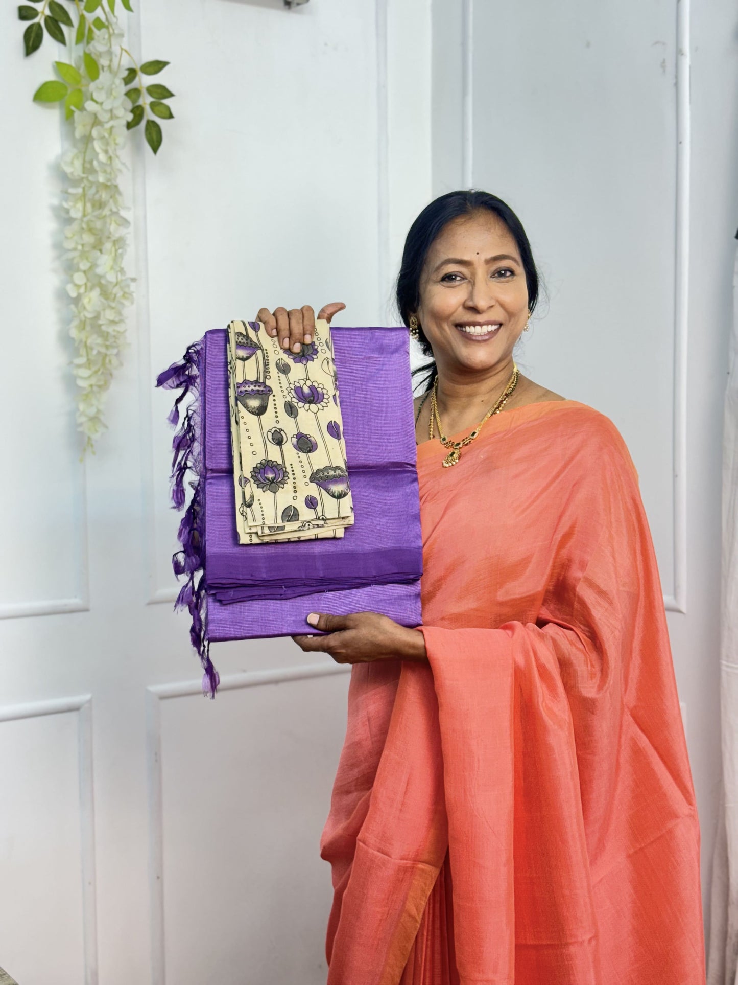 Purple Mangalgiri Plain Silk Saree with Blouse
