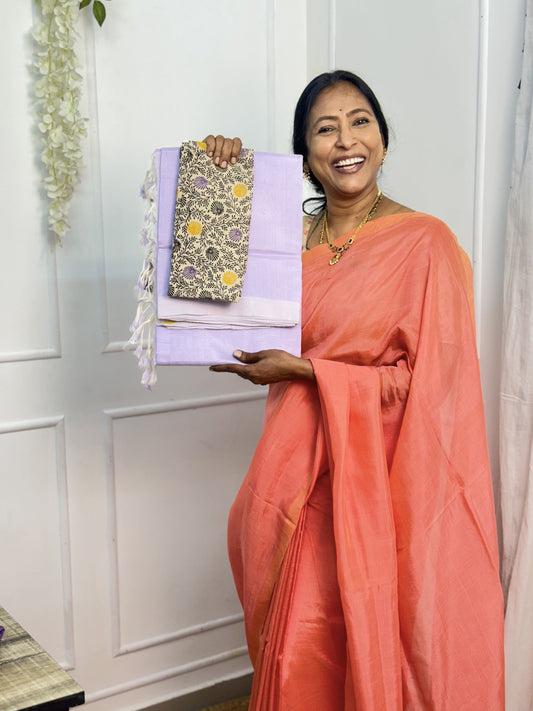 Lavendar Mangalgiri Plain Silk Saree with Blouse