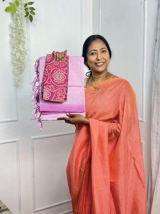 Pink Mangalgiri Plain Silk Saree with Blouse