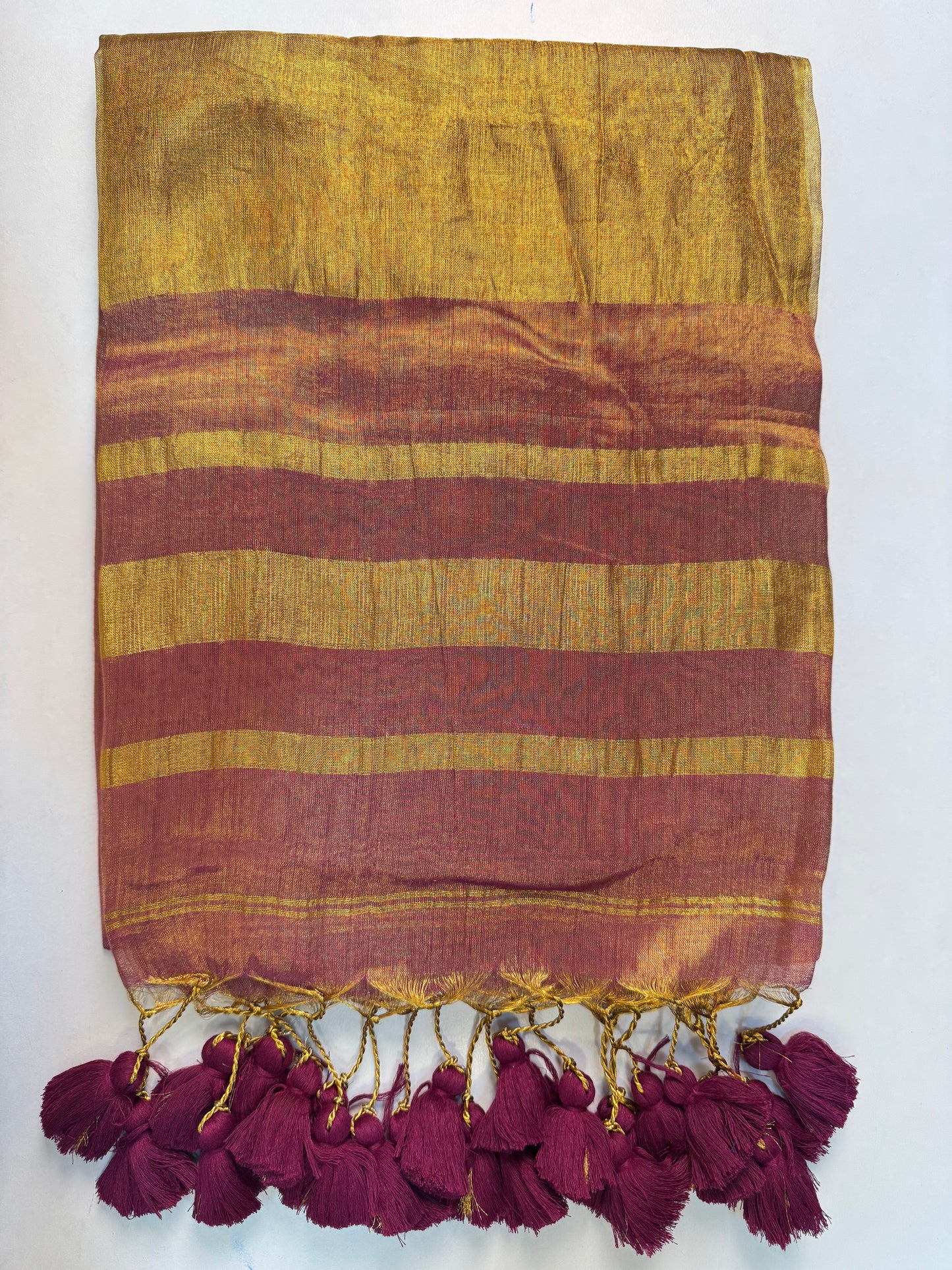 Golden Lavender Plain Khadi Tissue Saree With Border