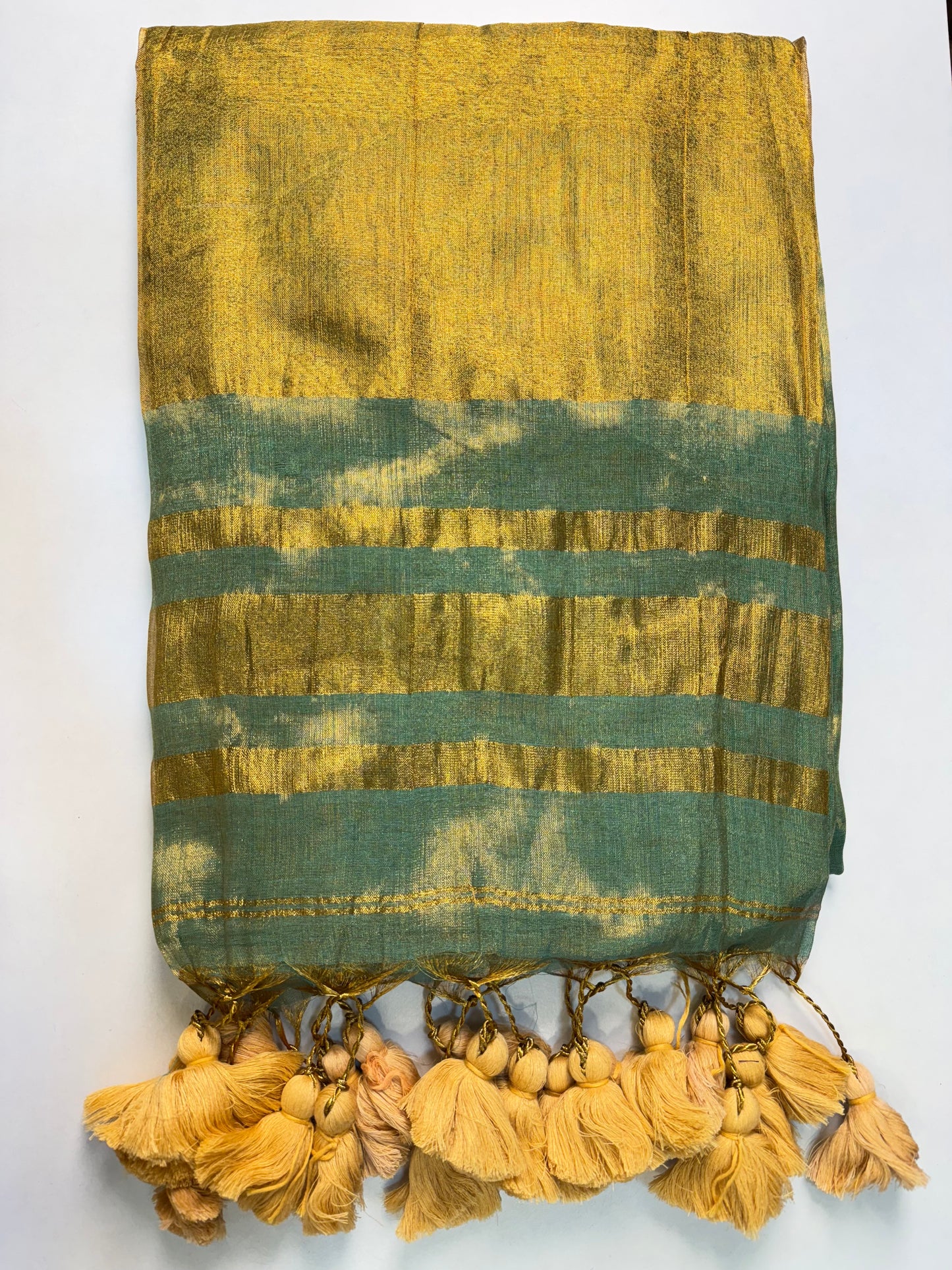Rama Green Plain Khadi Tissue Saree With Border