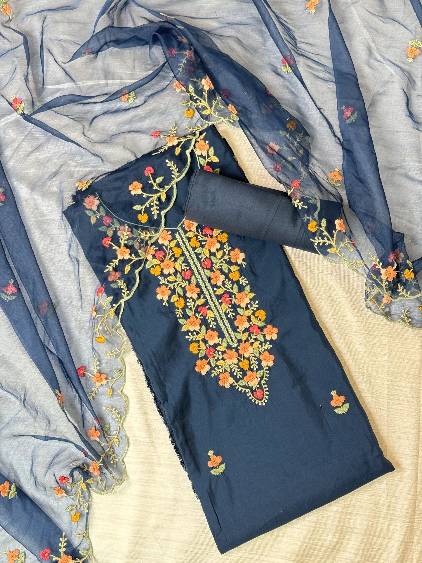 Aegean Blue Unstitched Salwar Suit