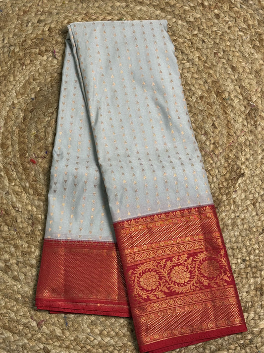 Grey Premium Semi Silk Saree with Korvai Border