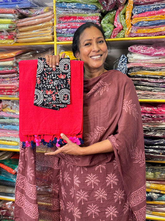 pink Khadi Cotton Saree