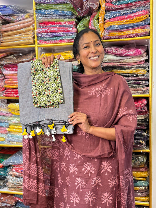 Grey Khadi Cotton Saree