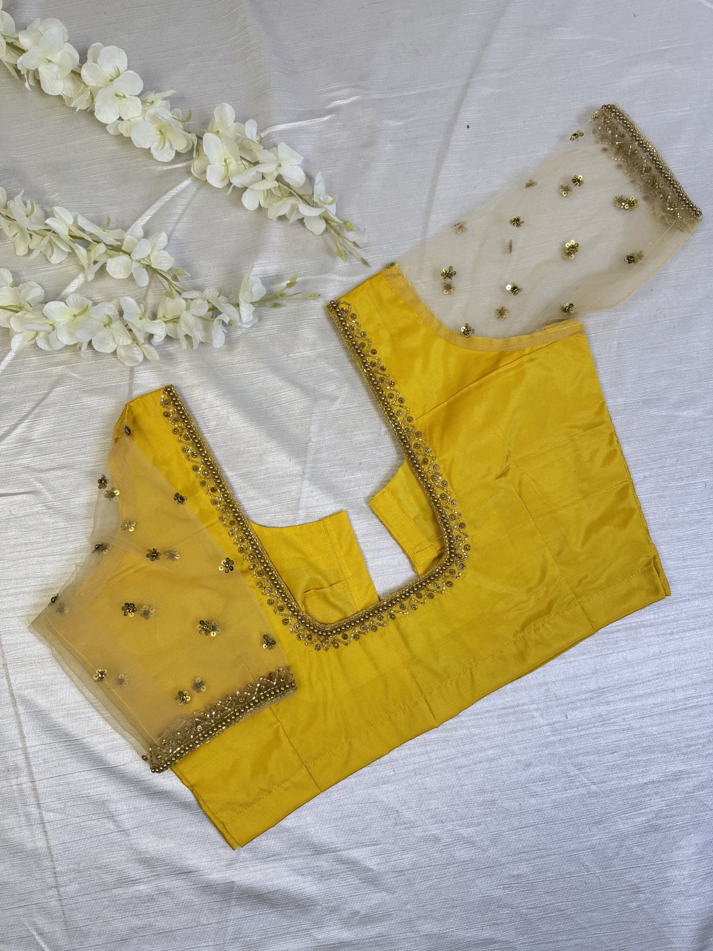 Light Yellow Tissue Saree with Hand Work Blouse Combo