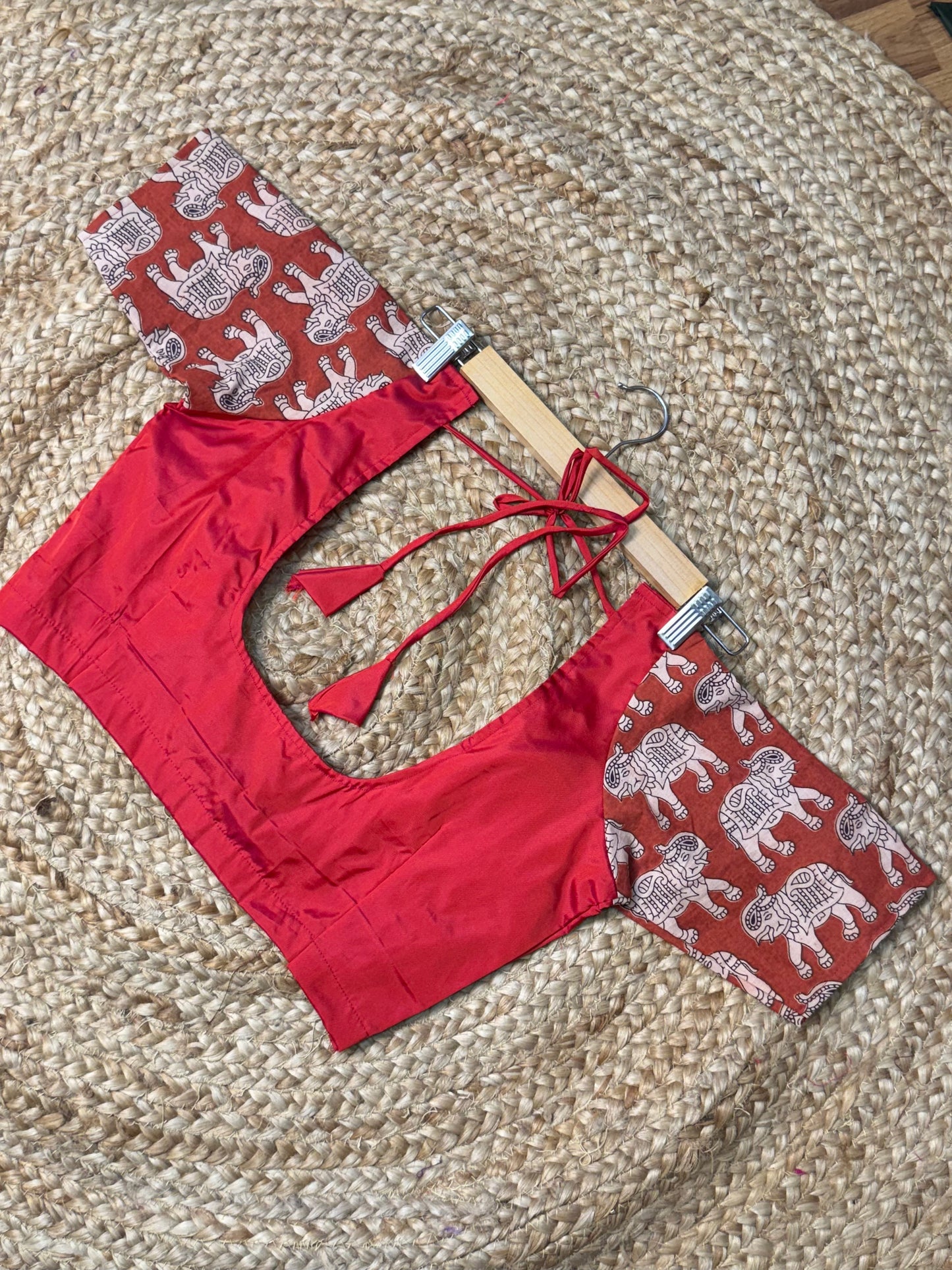 Red Kalamkaari Ready to Wear Blouse