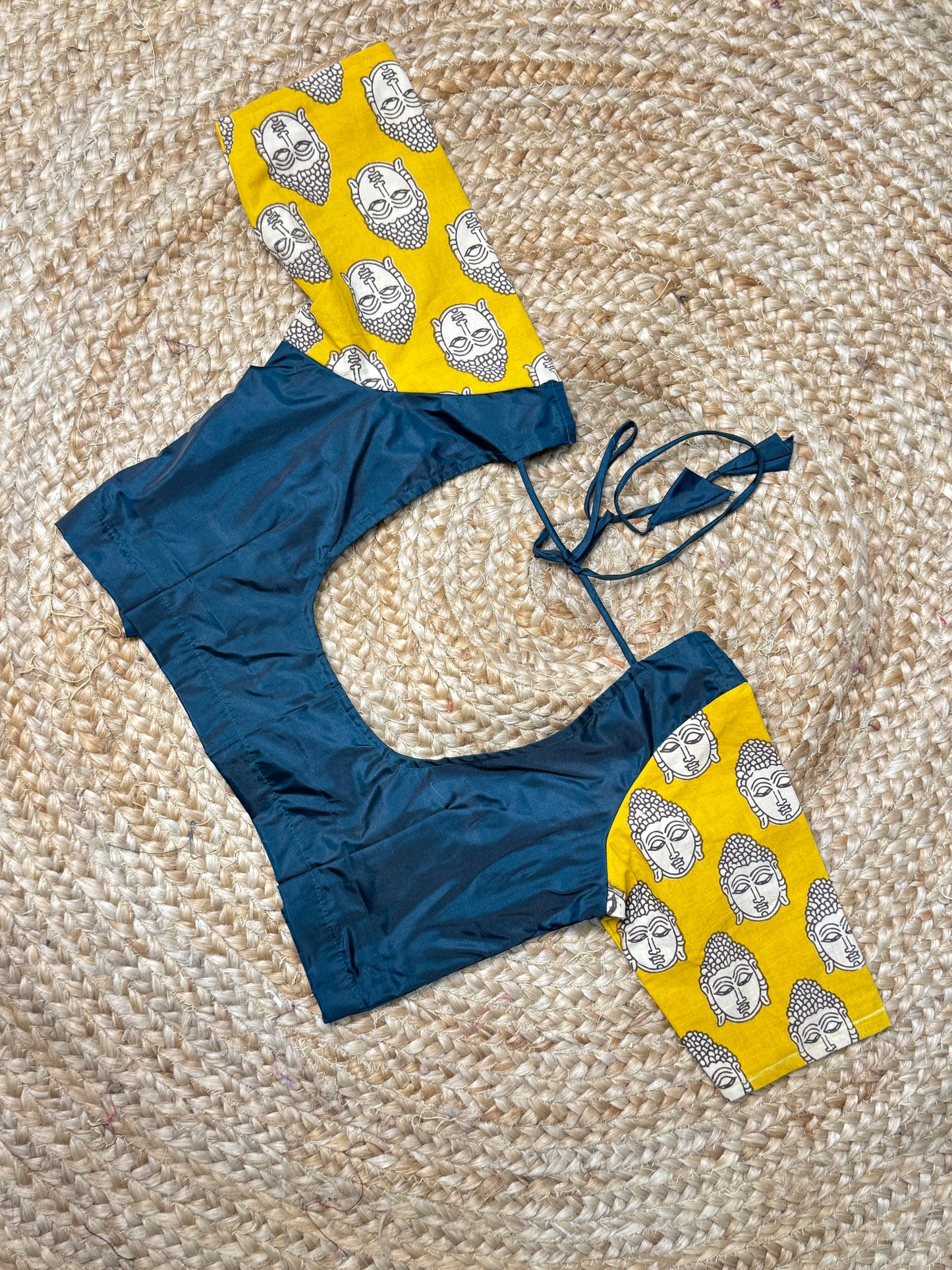 Blue & Yellow Kalamkaari Ready to Wear Blouse