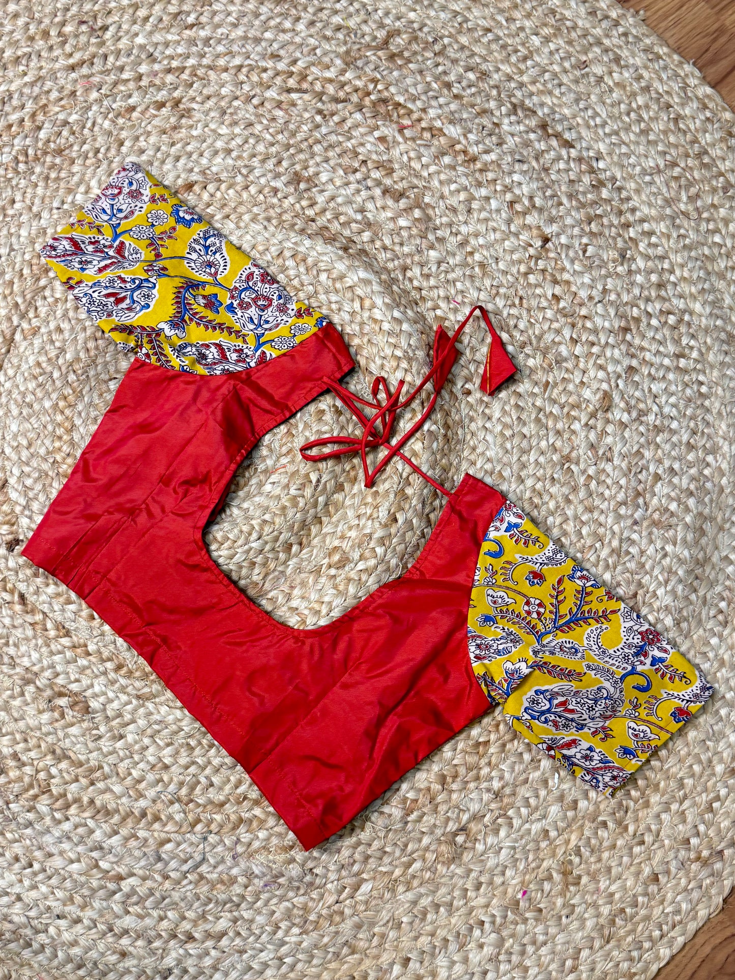 Red & Yellow Kalamkaari Ready to Wear Blouse