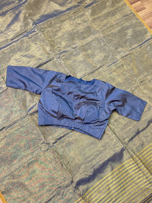 Grey Linen Tissue Saree With Stitched Blouse