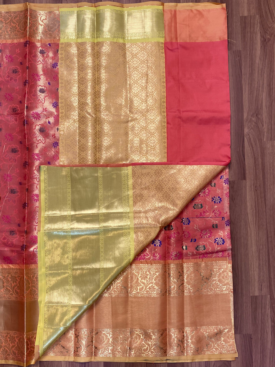 Onion Pink & Golden Yellow Warm Silk Saree