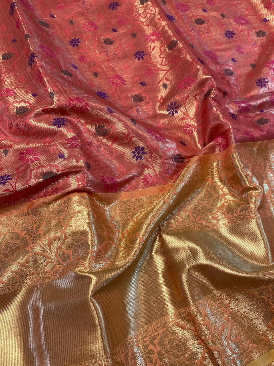 Onion Pink & Golden Yellow Warm Silk Saree