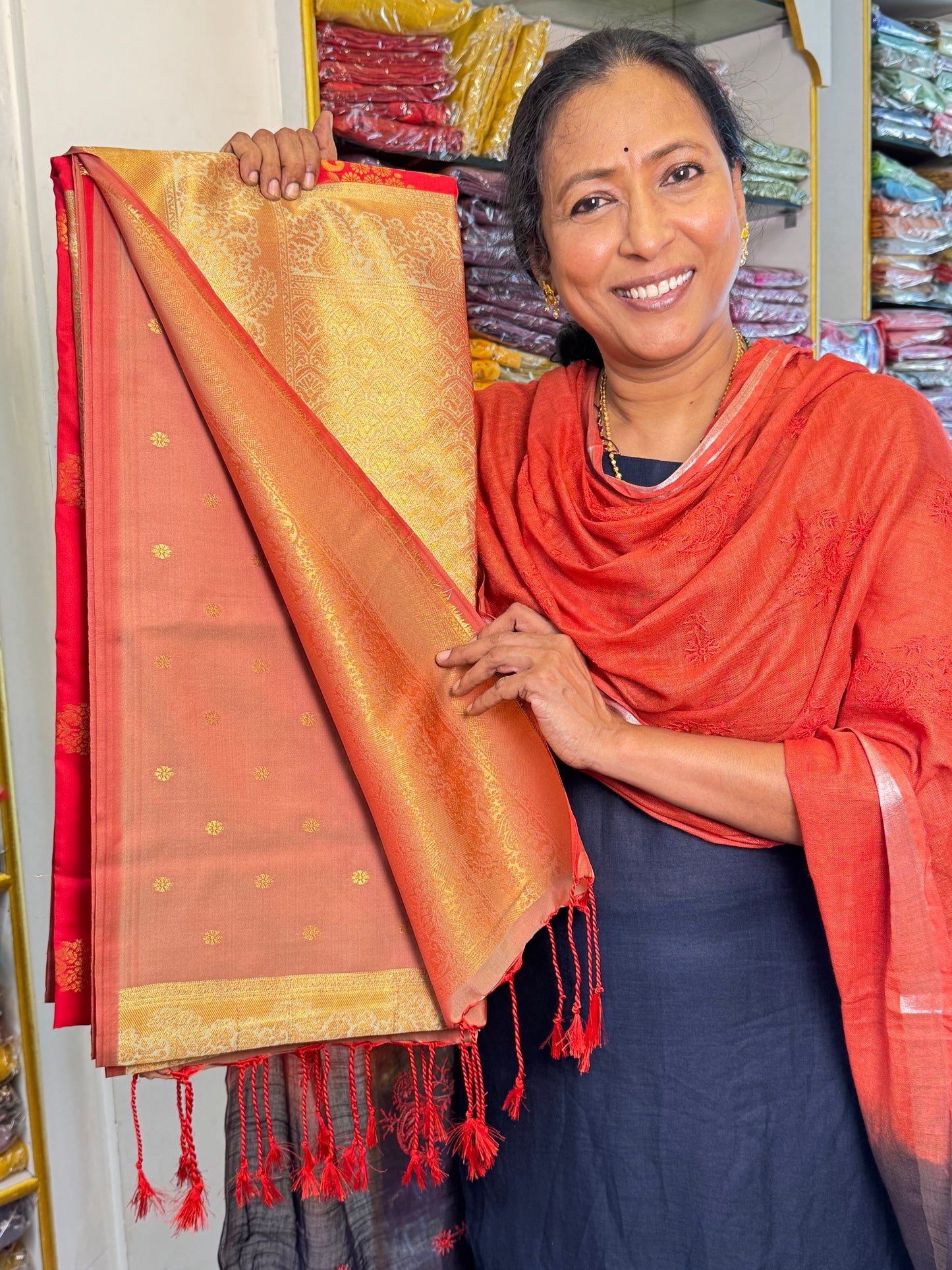 Tomato Red Soft Silk Saree