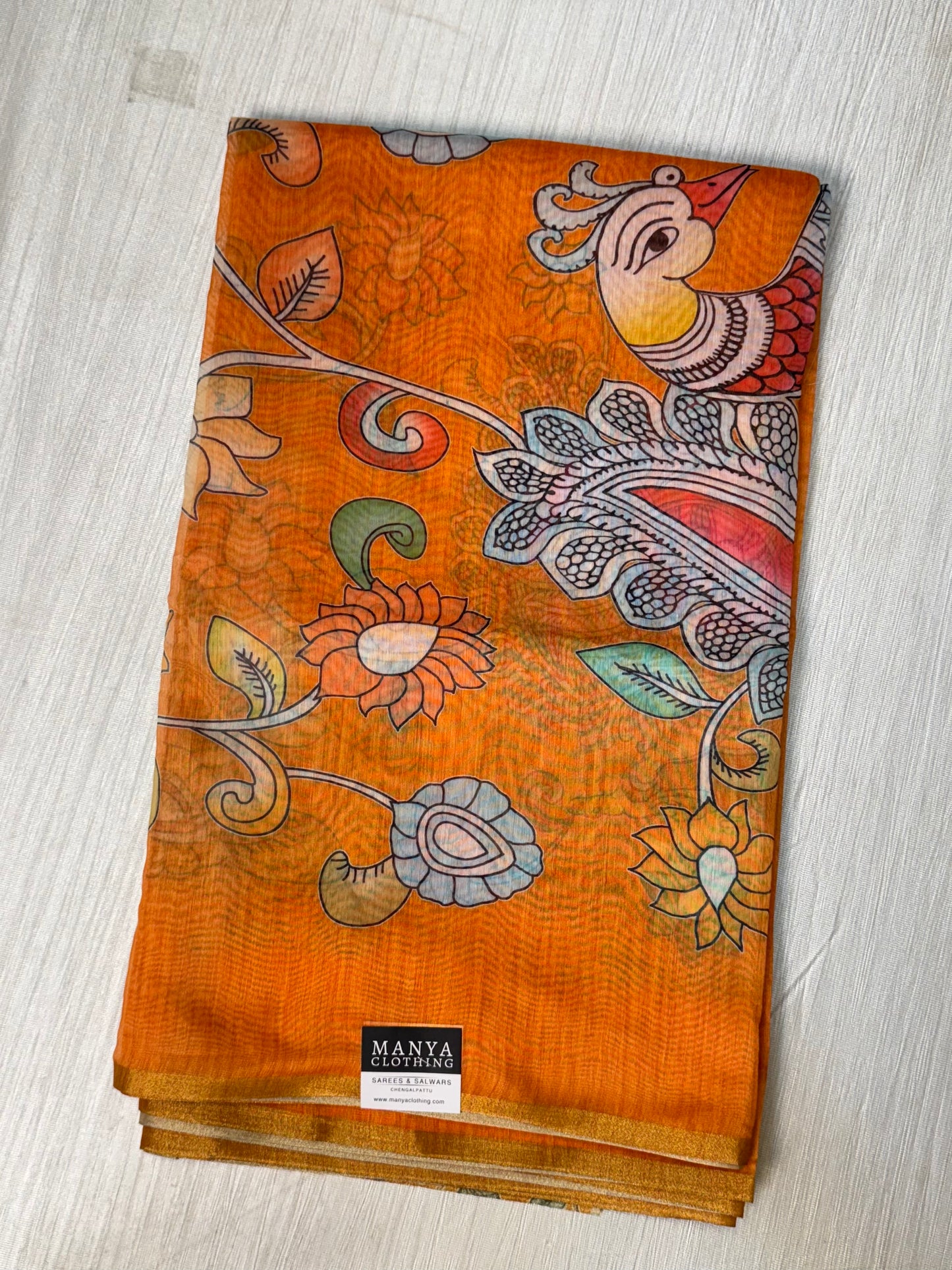 Orange-Linen Cotton Saree