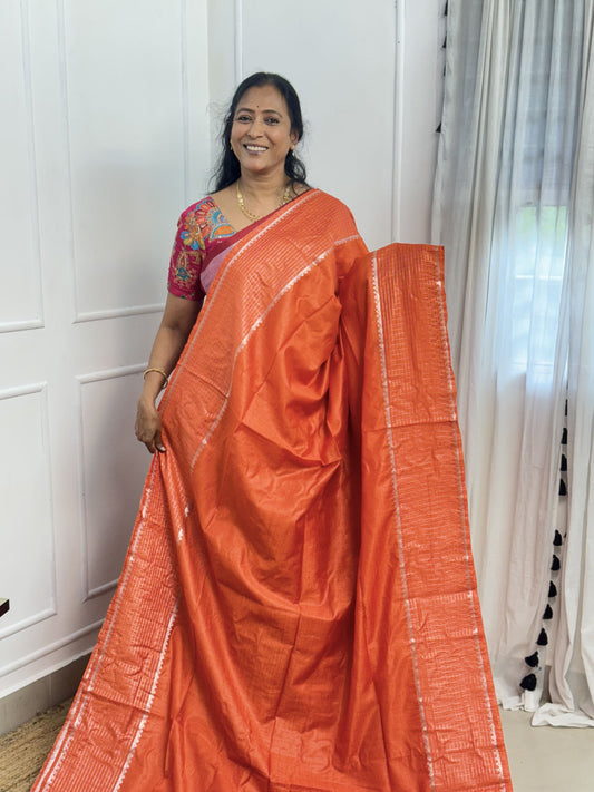 Orange Semi Tussar Saree