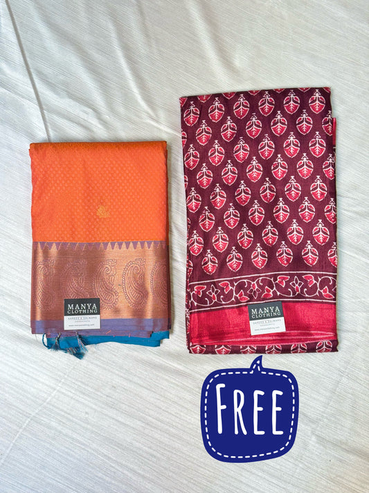 Orange Semi Silk Saree