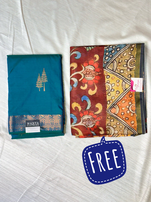 Peacock Blue  Semi Silk Saree