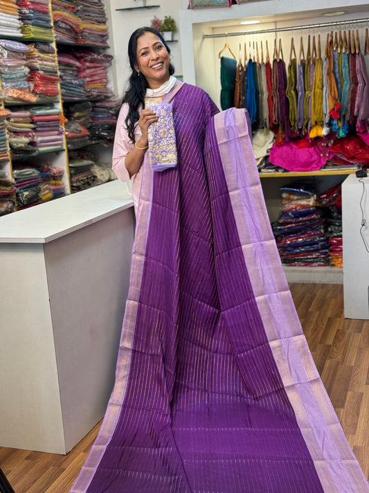 Purple Mysore Silk Saree With Work Blouse