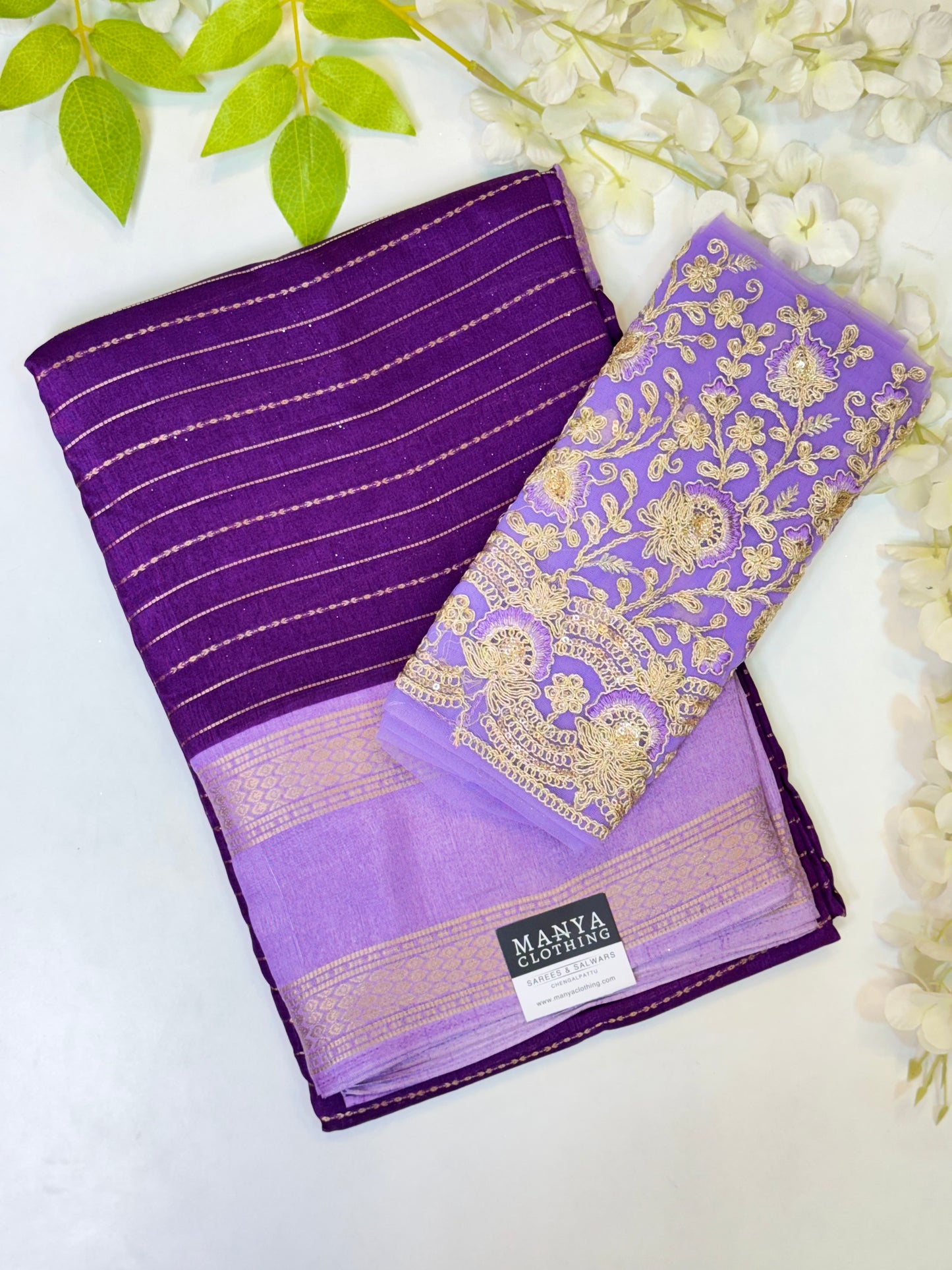 Purple Mysore Silk Saree With Work Blouse