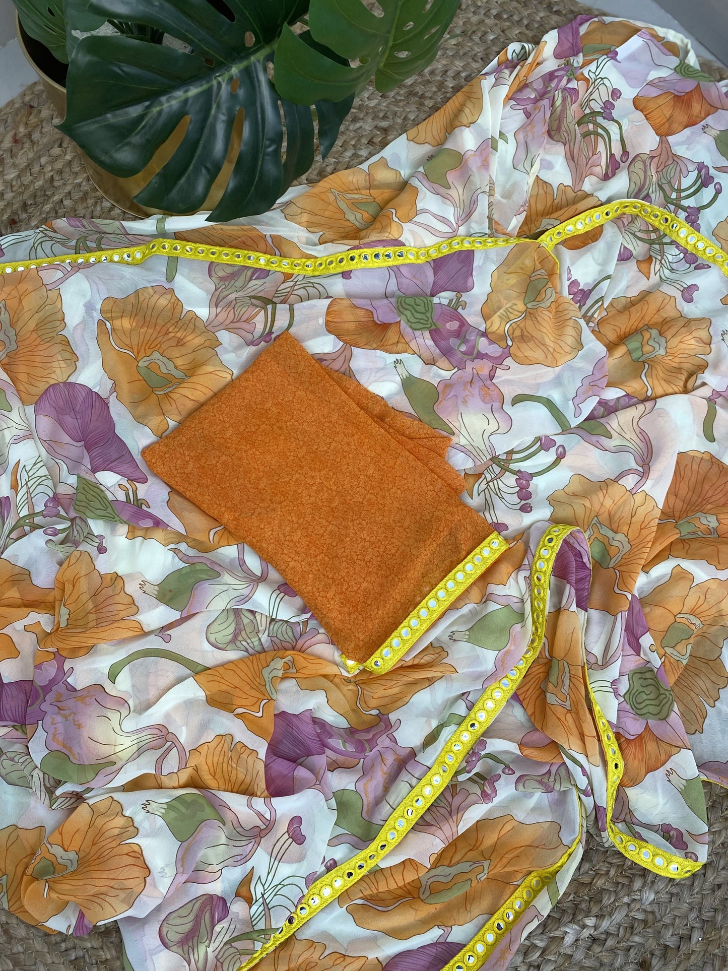 Orange Synthetic Saree